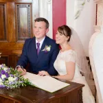 red dinning room 8 bride groom